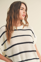 Maggie Stripe Cap Sleeve Sweater in Black Stripe