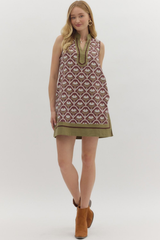 Eloise Geo Print Mini Dress in Brown