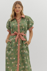 Autumn Floral Belted Midi Dress