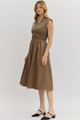 Elizabeth Vegan Leather Zip Front Midi Dress in Mocha
