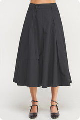 Liana Belted Midi Skirt in Black