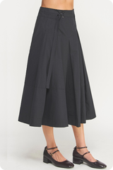 Liana Belted Midi Skirt in Black