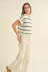 Maggie Stripe Cap Sleeve Sweater in Olive Stripe