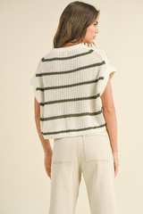 Maggie Stripe Cap Sleeve Sweater in Olive Stripe