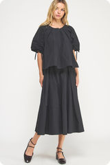 Liana Belted Midi Skirt in Black