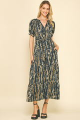 Daphne Printed Midi Dress in Navy