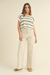 Maggie Stripe Cap Sleeve Sweater in Olive Stripe