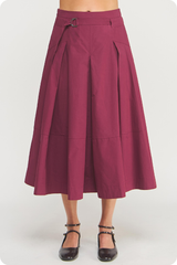 Liana Belted Midi Skirt in Dark Cherry