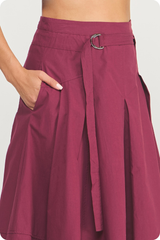 Liana Belted Midi Skirt in Dark Cherry