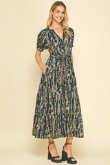 Daphne Printed Midi Dress in Navy