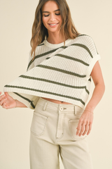 Maggie Stripe Cap Sleeve Sweater in Olive Stripe