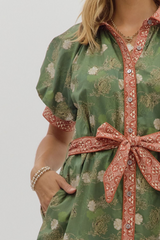 Autumn Floral Belted Midi Dress