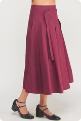 Liana Belted Midi Skirt in Dark Cherry
