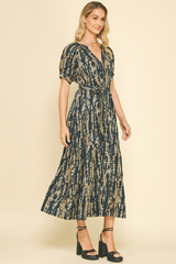 Daphne Printed Midi Dress in Navy
