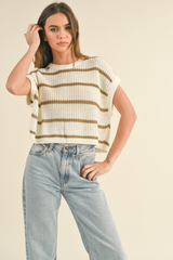 Maggie Stripe Cap Sleeve Sweater in Stone Stripe