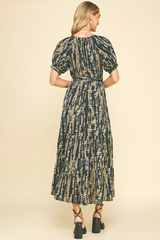 Daphne Printed Midi Dress in Navy