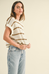 Maggie Stripe Cap Sleeve Sweater in Stone Stripe
