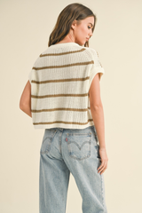Maggie Stripe Cap Sleeve Sweater in Stone Stripe