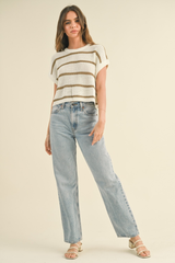 Maggie Stripe Cap Sleeve Sweater in Stone Stripe