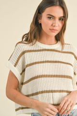 Maggie Stripe Cap Sleeve Sweater in Stone Stripe