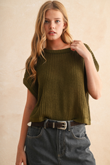 Maggie Cap Sleeve Sweater in Olive