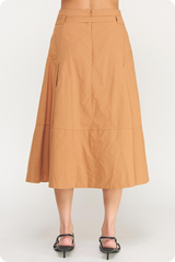 Liana Belted Midi Skirt in Mocha