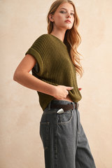 Maggie Cap Sleeve Sweater in Olive