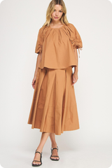 Liana Belted Midi Skirt in Mocha