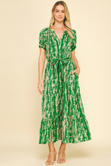 Daphne Printed Midi Dress in Green