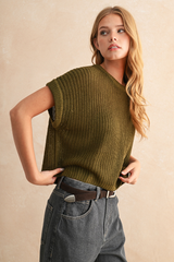 Maggie Cap Sleeve Sweater in Olive