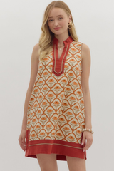 Eloise Geo Print Mini Dress in Ecru