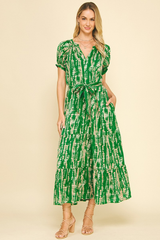 Daphne Printed Midi Dress in Green