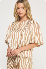 Noelle Wavy Stripe Top in Peanut Butter Cream
