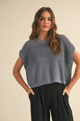 Maggie Cap Sleeve Sweater in Denim Blue