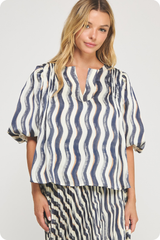 Noelle Wavy Stripe Top in Navy Cream