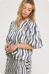 Noelle Wavy Stripe Top in Navy Cream