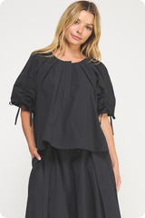 Liana Tie Sleeve Top in Black