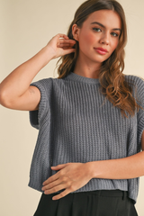 Maggie Cap Sleeve Sweater in Denim Blue