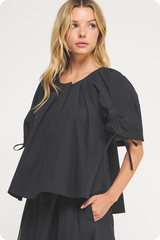 Liana Tie Sleeve Top in Black