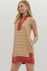 Eloise Geo Print Mini Dress in Ecru