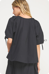 Liana Tie Sleeve Top in Black