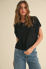 Maggie Cap Sleeve Sweater in Black