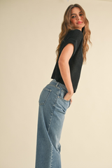 Maggie Cap Sleeve Sweater in Black