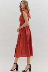 Elizabeth Zip Front Midi Dress in Brick