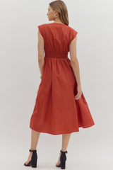 Elizabeth Zip Front Midi Dress in Brick