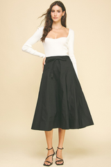 Violet Poplin Midi Skirt in Black
