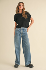 Maggie Cap Sleeve Sweater in Black