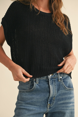 Maggie Cap Sleeve Sweater in Black