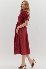 Elizabeth Crochet Trim Zip Front Midi Dress in Garnet