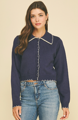 Mabel scallop edge cardigan in navy